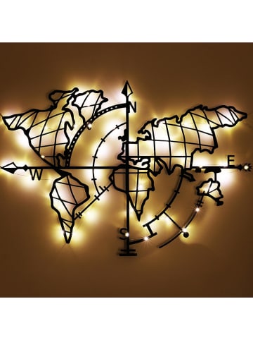 ABERTO DESIGN Dekoracja ścienna LED "World Map Compass" - 95 x 65 cm