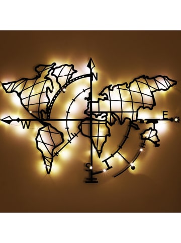 ABERTO DESIGN Dekoracja ścienna LED "World Map Compass" w kolorze czarnym - 95 x 65 cm
