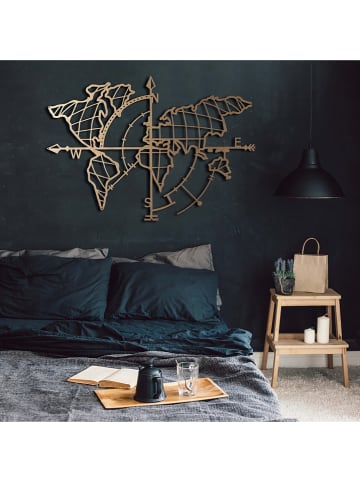 ABERTO DESIGN Dekoracja ścienna "World Map Compass" w kolorze złotym - 95 x 65 cm