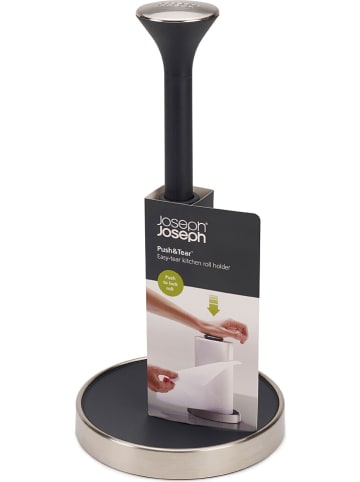JosephJoseph Küchenrollenhalter "Push & Tear" in Silber/ Schwarz - (H)28 x Ø 16 cm