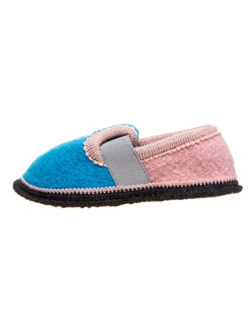 Hausschuhe "Bobby" in Petrol/ Rosa