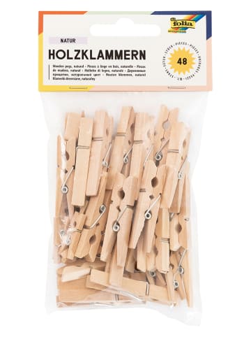 Houten knijpers naturel - 48 stuks
