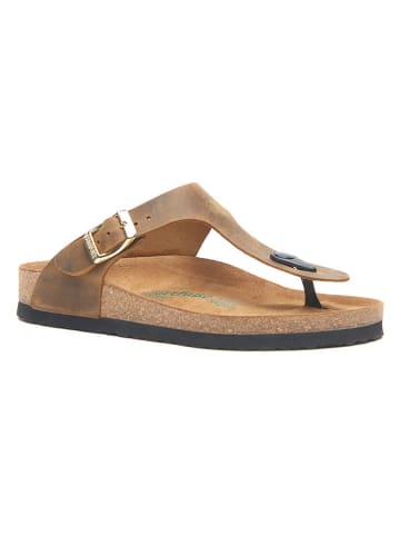 Leren teenslippers lichtbruin