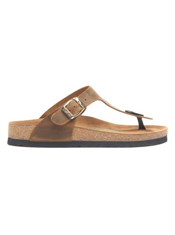 Leren teenslippers lichtbruin