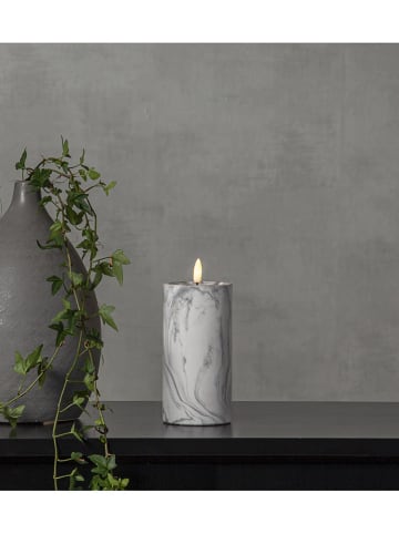 LED-Kerze "Flame Marble" in Grau - (H)17,5 x Ø 7,5 cm