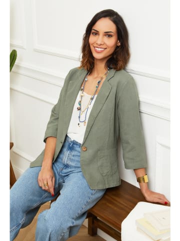 Leinen-Blazer in Oliv