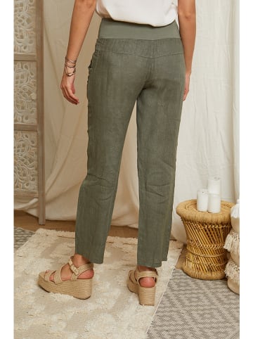 Lniane spodnie w kolorze khaki