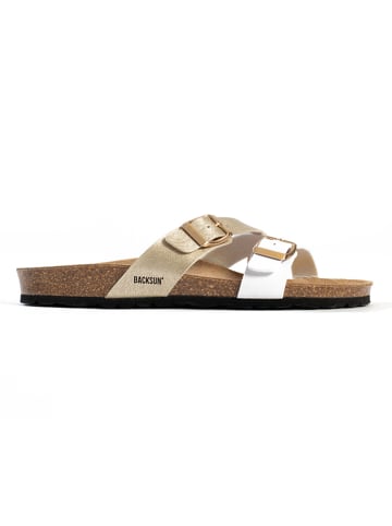 Pantoletten "Talca" in Gold/ Weiß