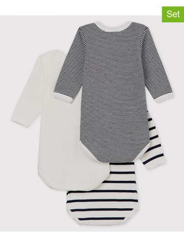 3er-Set: Bodys in Dunkelblau/ Creme