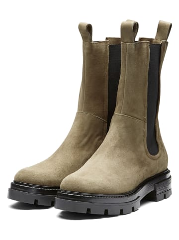 Leder-Chelsea-Boots in Khaki