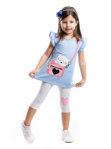2tlg. Outfit "Kitty in Bag" in Hellblau/ Weiß