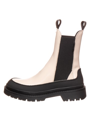 Leder-Chelsea-Boots in Schwarz/ Beige