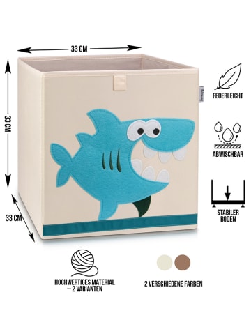 Aufbewahrungsbox "Hai" in Beige/ Türkis - (B)33 x (H)33 x (T)33 cm