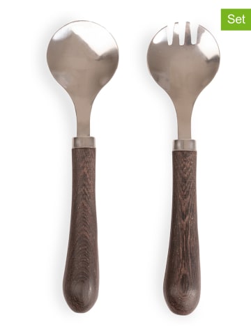Sztućce sałatkowe w kolorze brązowym - wys. 23 cm