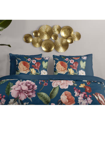 Satin-Bettwäsche-Set "Fiori" in Dunkelblau/ Bunt