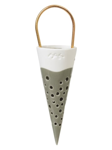 Teelichthalter "Nobili" in Oliv/ Weiß - (H)15,5 cm