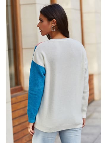 Sweter w kolorze biało-jasnoróżowo-niebieskim