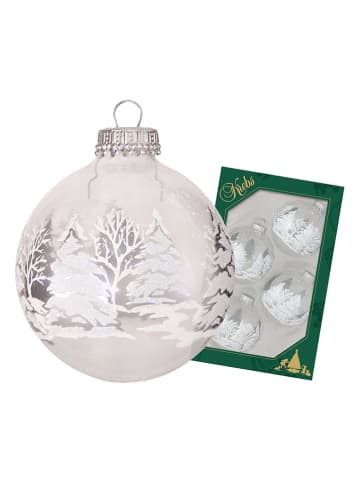 Christbaumkugeln in Transparent/ Weiß - 4 Stück - Ø 7 cm