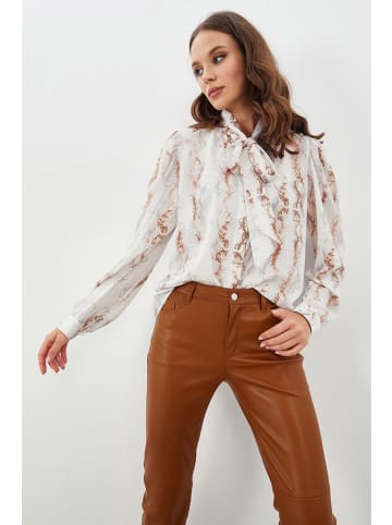 Blouse crème/bruin/meerkleurig