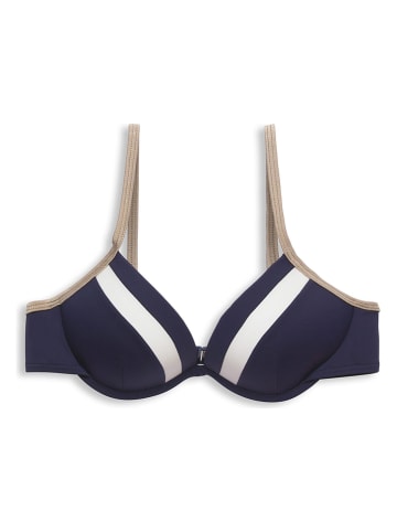 Bikini-Oberteil in Dunkelblau/ Beige/ Weiß