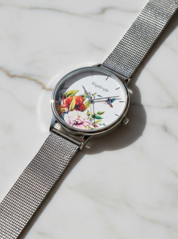 Quarzuhr "Blume" in Silber - Ø 34 mm
