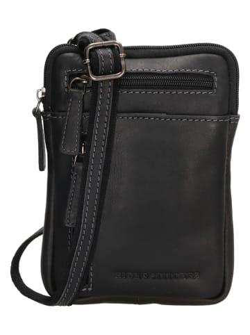 Leder-Umhängetasche in Schwarz - (B)13 x (H)18 x (T)4 cm
