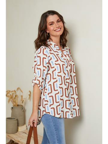 Blouse wit/bruin/lichtblauw