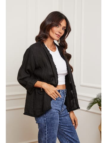 Leinen-Cardigan "Ebissal" in Schwarz