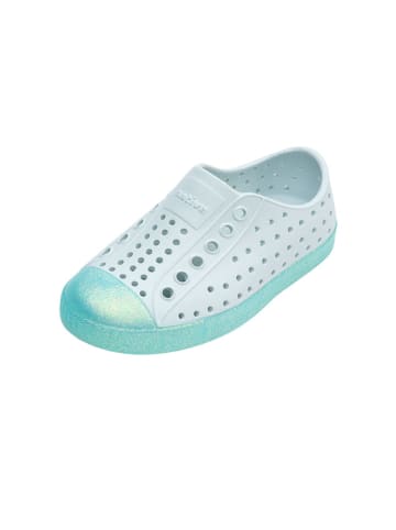 Slipper in Türkis/ Weiß
