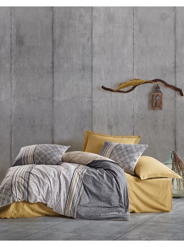 Renforcé-Bettwäsche-Set in Beige/ Grau