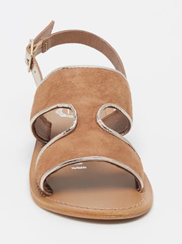 Leder-Sandalen "Suede" in Camel/ Gold