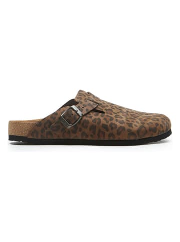 Leder-Clogs in Braun/ Schwarz