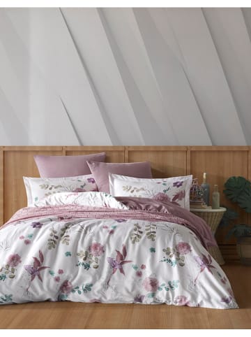 Renforcé-Bettbezug "Larin" in Weiß/ Rosa - (L)200 x (B)135 cm