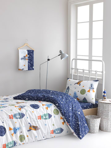 Beddengoedset "Spacex" wit/donkerblauw
