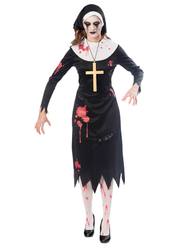 3-częściowy kostium "Zombie Nun" w kolorze czarno-biało-czerwonym
