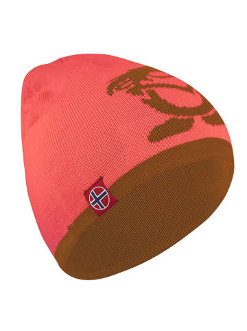 Dwustronna czapka beanie "Troll" w kolorze jasnobrązowo-różowym