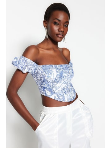 Blouse lichtblauw/wit