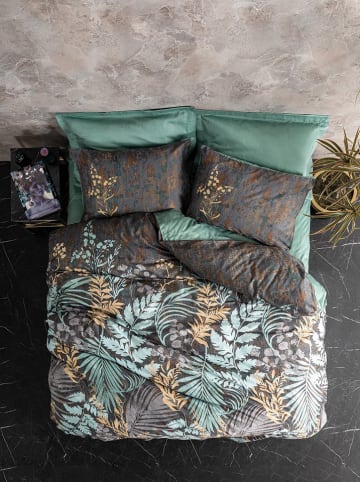 Satin-Bettwäsche-Set in Braun/ Grün
