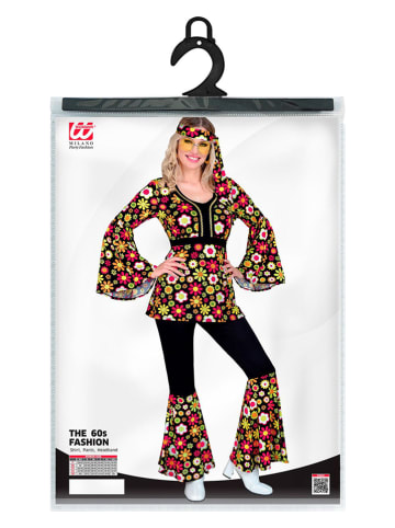 3-delig kostuum "60's Hippie" zwart/meerkleurig