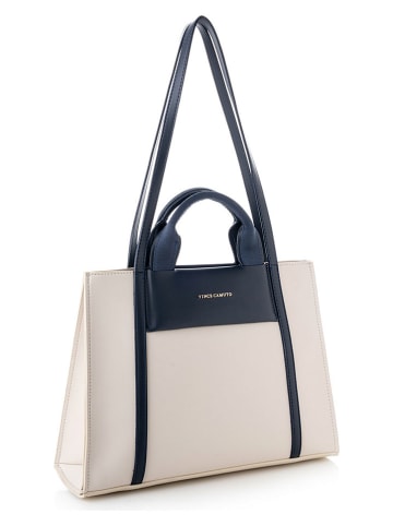 Henkeltasche in Creme/ Dunkelblau - (B)37 x (H)27 x (T)11 cm