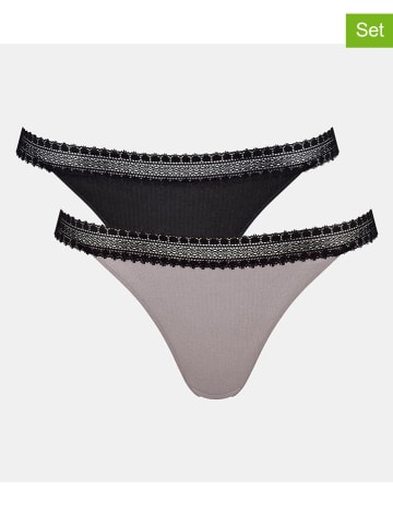 2er-Set: Slips in Grau/ Schwarz