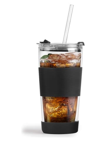 Thermoglas mit Trinkhalm in Schwarz - 600 ml