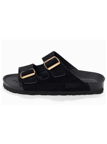 Leder-Pantoletten "Trefle" in Schwarz