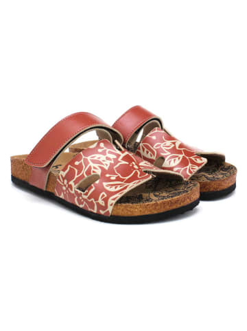 Pantoletten in Rot/ Creme