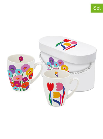 Kubki jumbo (2 szt.) "Super Bloom" w kolorze białym ze wzorem - 350 ml