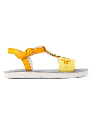 Leder-Sandalen in Hellblau/ Gelb