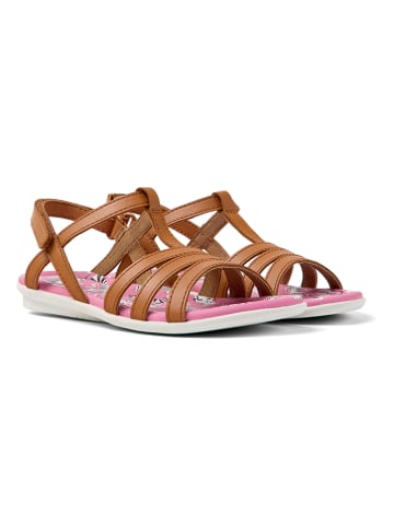 Leder-Sandalen in Hellbraun/ Rosa