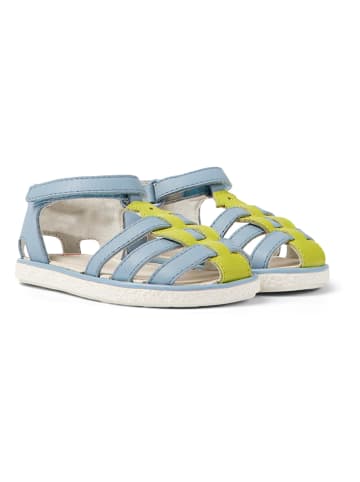 Leder-Halbsandalen in Hellblau/ Grün