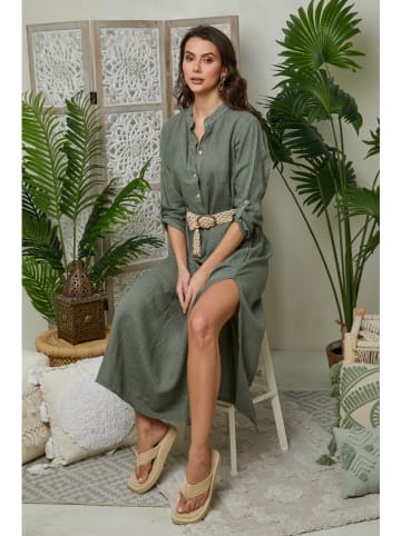 Lniana sukienka w kolorze khaki