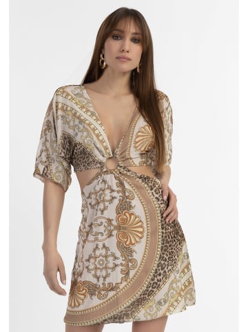 Kleid in Weiß/ Camel